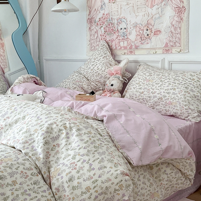 91家纺网 家纺一手货源 找家纺 昔可家纺 2024新款13070全棉四件套系列第二批 花蔓兔