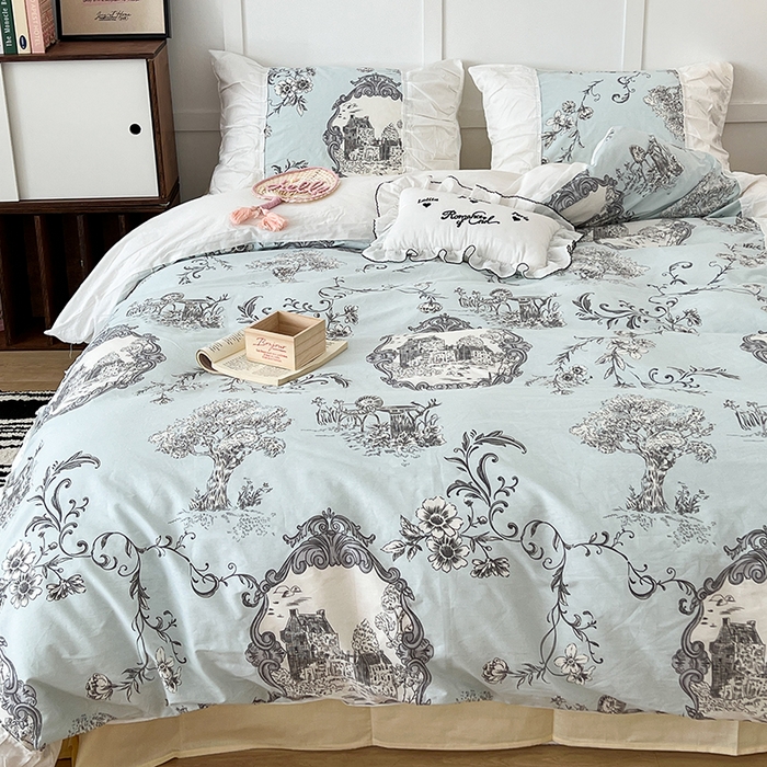 91家纺网 家纺一手货源 找家纺 昔可家纺 2024新款韩版花边工艺款轻奢四件套 复古城堡