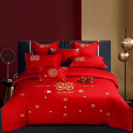 91家纺网 家纺一手货源 找家纺 蒂爵 全棉纯棉长绒棉时尚新中式婚庆四件套多件套 开门迎喜