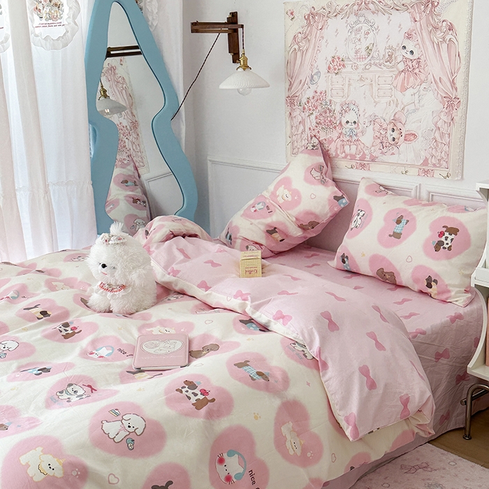 91家纺网 家纺一手货源 找家纺 昔可家纺 2024新款13070全棉四件套系列第二批 粉心萌宠