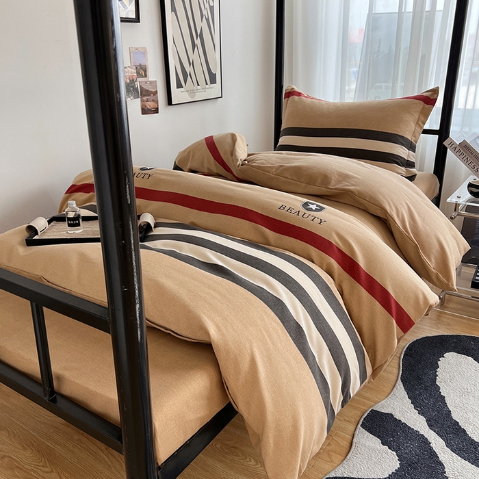 91家纺网 家纺一手货源 找家纺 慕木 2025新款A类印花阳光暖绒棉高克重170克学生宿舍床三件套被芯床垫枕芯上下铺六件套 极简格调-黄