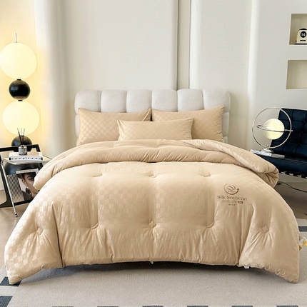 91家纺网 家纺一手货源 找家纺 2025新款A类软棉提花蚕蛹蛋白大豆被被子被芯 软绵蚕蛹大豆被 浅驼