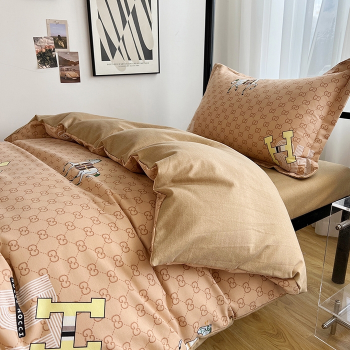 91家纺网 家纺一手货源 找家纺 慕木 2025新款A类印花阳光暖绒棉高克重170克学生宿舍床三件套被芯床垫枕芯上下铺六件套 爱马仕-咖