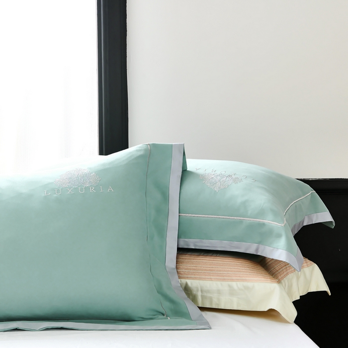 91家纺网 家纺一手货源 找家纺 U品汇 2024新品生态加厚长绒棉纯棉绣花100S全棉磨毛刺绣四件套高级50支双股 加州风情-松石绿