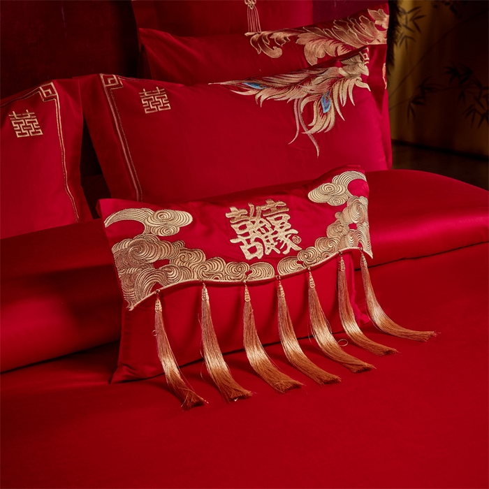 91家纺网 家纺一手货源 找家纺 宏羽纺家纺 2024新款13372纯棉婚庆套件系列 龙凤戏珠