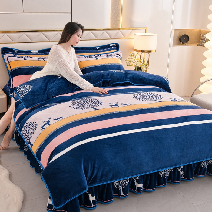 91家纺网 家纺一手货源 找家纺 芯诗曼2025新款8.5斤直播热款高克重牛奶绒法莱绒水晶金貂法莱绒四件套春华秋实