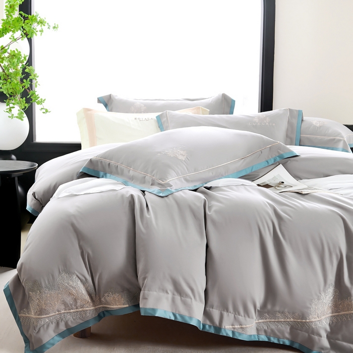 91家纺网 家纺一手货源 找家纺 U品汇 2024新品生态加厚长绒棉纯棉绣花100S全棉磨毛刺绣四件套高级50支双股 加州风情 -高级灰