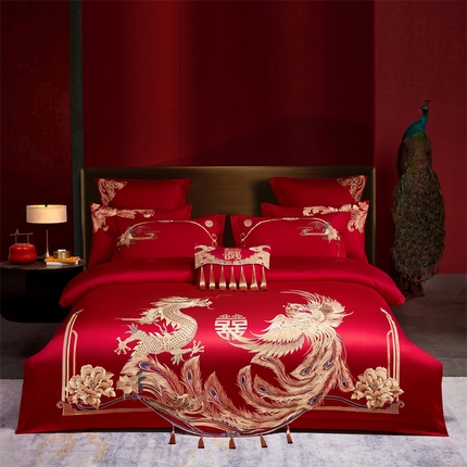 91家纺网 家纺一手货源 找家纺 （总）红番天婚庆 2025新款全棉刺绣新中式婚庆四件套多件套