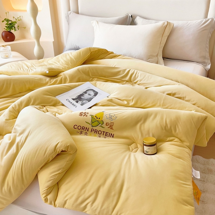 91家纺网 家纺一手货源 找家纺 暖阁 2025新款糯糯玉米被大豆被冬被春秋被被子被芯 杏黄色