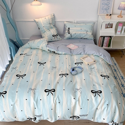 昔可家纺 2024新款13070全棉四件套系列第二批 奶蓝条蝴蝶结