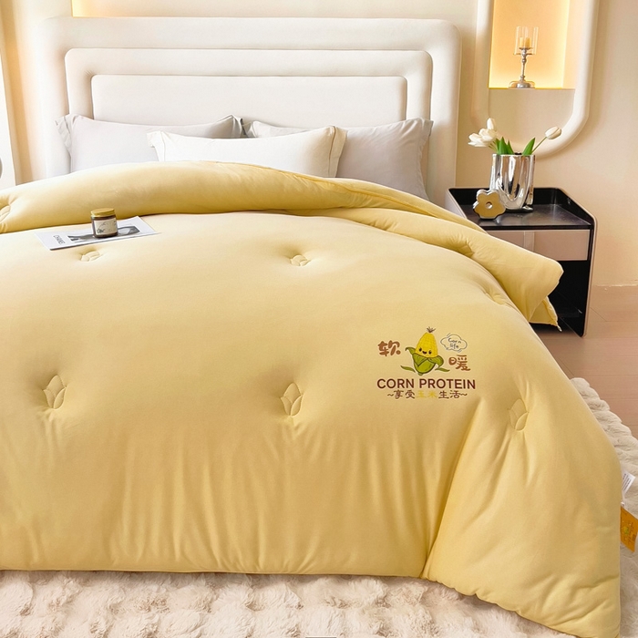 91家纺网 家纺一手货源 找家纺 暖阁 2025新款糯糯玉米被大豆被冬被春秋被被子被芯 杏黄色