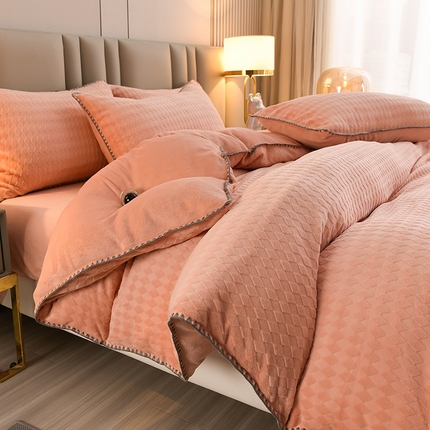 菡宝 2024新款贝壳边雕花绒四件套 菱形格-玉