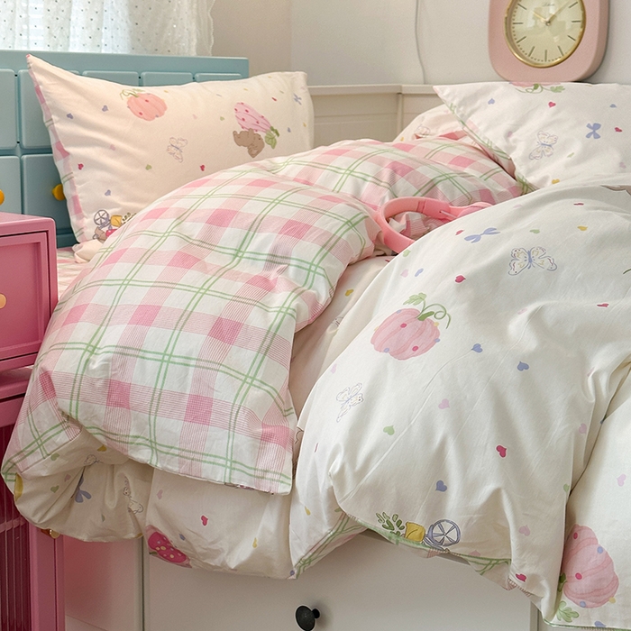 91家纺网 家纺一手货源 找家纺 昔可家纺 2024新款13372全棉亲肤四件套-卡通系列 南瓜兔