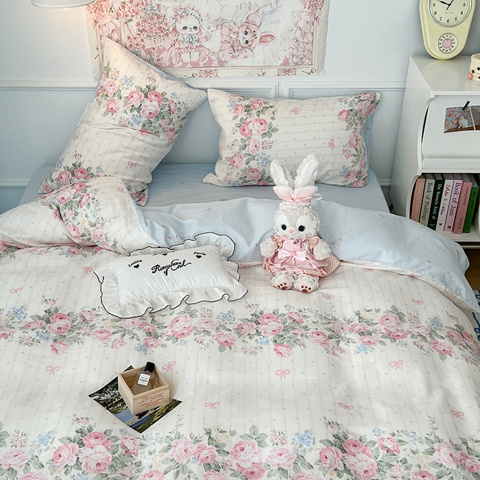 91家纺网 家纺一手货源 找家纺 昔可家纺 2024新款13070全棉四件套系列第二批 粉条爱心玫瑰