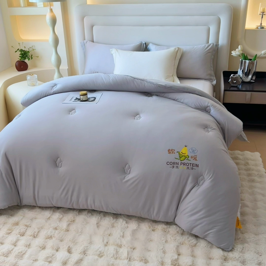 91家纺网 家纺一手货源 找家纺 暖阁 2025新款糯糯玉米被大豆被冬被春秋被被子被芯 高级灰