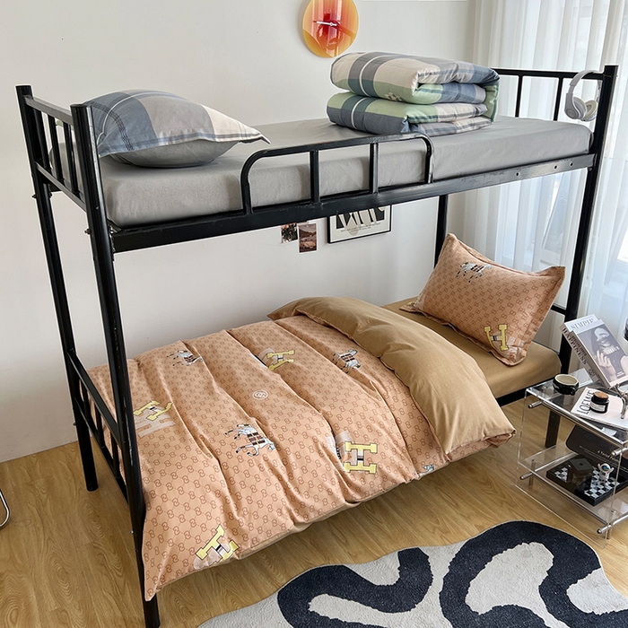 91家纺网 家纺一手货源 找家纺 慕木 2025新款A类印花阳光暖绒棉高克重170克学生宿舍床三件套被芯床垫枕芯上下铺六件套 爱马仕-咖