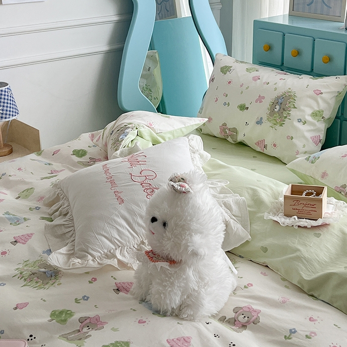 91家纺网 家纺一手货源 找家纺 昔可家纺 2024新款13372全棉亲肤四件套-小清新系列 奶芙小狗