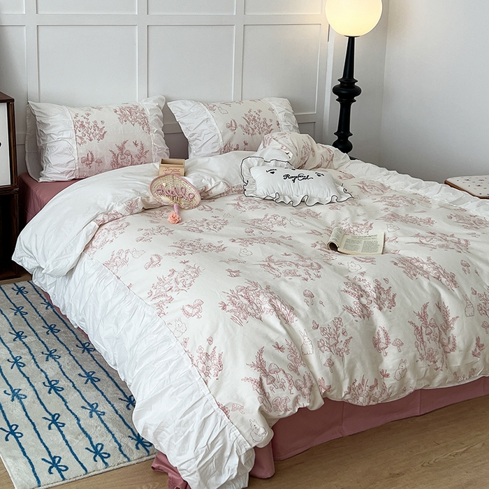 91家纺网 家纺一手货源 找家纺 昔可家纺 2024新款韩版花边工艺款轻奢四件套 复古素描花边