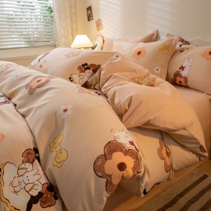 91家纺网 家纺一手货源 找家纺 启程家纺 2024全棉生态磨毛印花四件套 花童