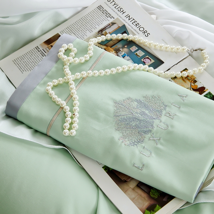 91家纺网 家纺一手货源 找家纺 U品汇 2024新品生态加厚长绒棉纯棉绣花100S全棉磨毛刺绣四件套高级50支双股 加州风情 清水绿