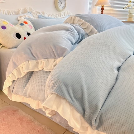 91家纺网 家纺一手货源 找家纺 （总）星座家纺 2025新款华夫格花边款牛奶绒四件套