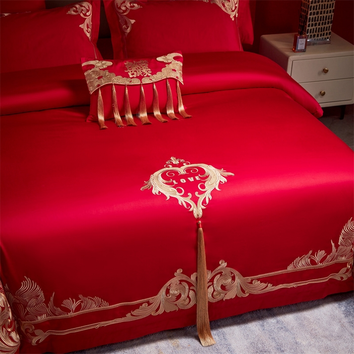 91家纺网 家纺一手货源 找家纺 宏羽纺家纺 2024新款13372纯棉婚庆套件系列 真情涌动