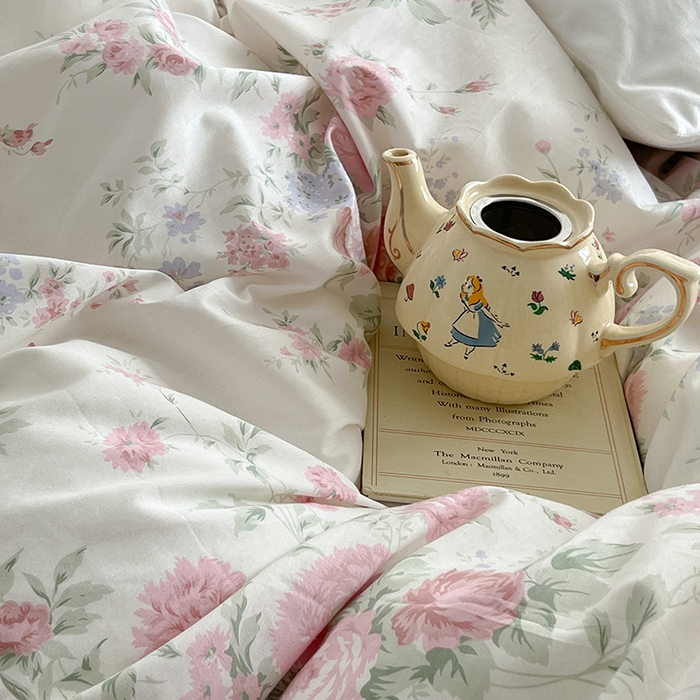 91家纺网 家纺一手货源 找家纺 昔可家纺 2024新款13372全棉亲肤四件套-小清新系列 芮蔓花园