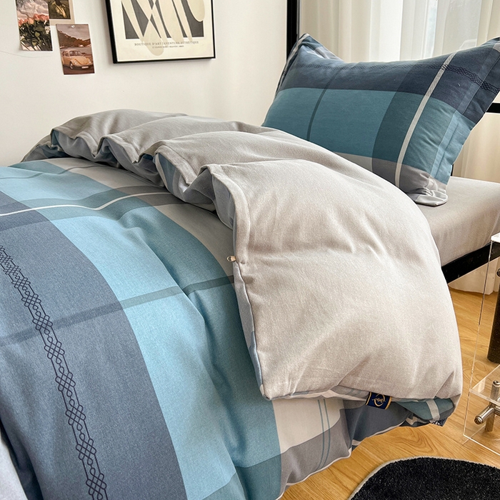 91家纺网 家纺一手货源 找家纺 慕木 2025新款A类印花阳光暖绒棉高克重170克学生宿舍床三件套被芯床垫枕芯上下铺六件套 协奏曲-蓝