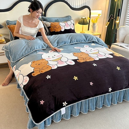 爱洛 2024新款日产过万爆款印花牛奶绒四件套 萌宠乐园