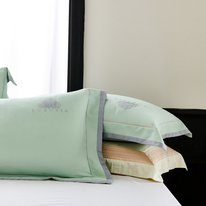 91家纺网 家纺一手货源 找家纺 U品汇 2024新品生态加厚长绒棉纯棉绣花100S全棉磨毛刺绣四件套高级50支双股 加州风情 清水绿