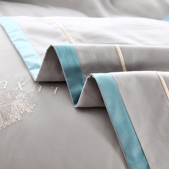 91家纺网 家纺一手货源 找家纺 U品汇 2024新品生态加厚长绒棉纯棉绣花100S全棉磨毛刺绣四件套高级50支双股 加州风情 -高级灰