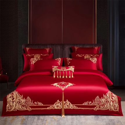 91家纺网 家纺一手货源 找家纺 （总）红番天婚庆 2025新款全棉刺绣新中式婚庆四件套多件套