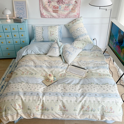 昔可家纺 2024新款13372全棉亲肤四件套-卡通系列 果实草莓兔