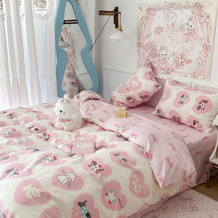 91家纺网 家纺一手货源 找家纺 昔可家纺 2024新款13070全棉四件套系列第二批 粉心萌宠