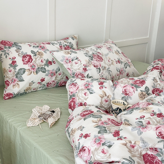 91家纺网 家纺一手货源 找家纺 昔可家纺 2024新款13372全棉亲肤四件套-复古系列 油画野玫瑰