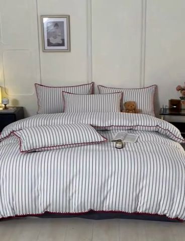 91家纺网 家纺一手货源 找家纺 （总）吉象家纺 2024新款A类全棉色织水洗棉贝壳边三角针四件套   