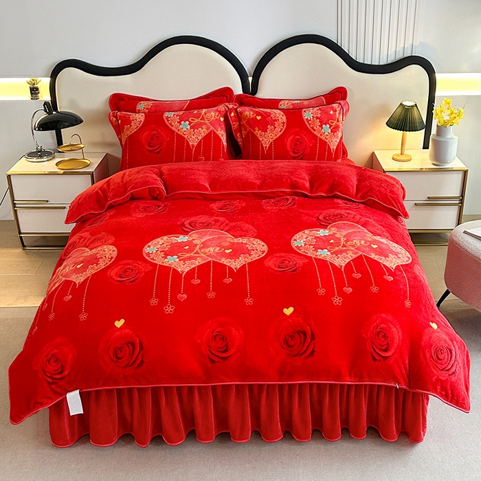 91家纺网 家纺一手货源 找家纺 爱洛 2024新款日产过万爆款印花牛奶绒四件套 玫瑰家园