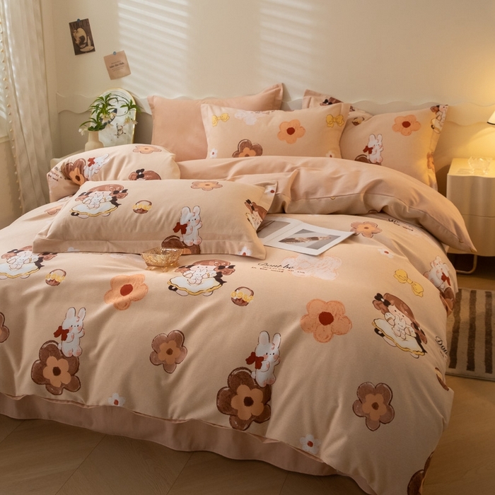 91家纺网 家纺一手货源 找家纺 启程家纺 2024全棉生态磨毛印花四件套 花童