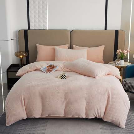 青螺家纺 2024新款纯色雕花牛奶绒四件套婴儿级烂花立体牛奶绒四件套 荣耀-玉