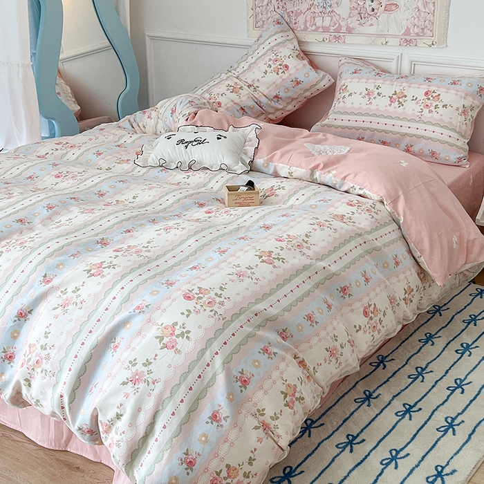 91家纺网 家纺一手货源 找家纺 昔可家纺 2024新款13070全棉四件套系列第二批 蕾丝条花花