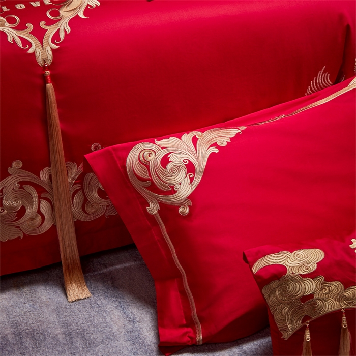 91家纺网 家纺一手货源 找家纺 宏羽纺家纺 2024新款13372纯棉婚庆套件系列 真情涌动