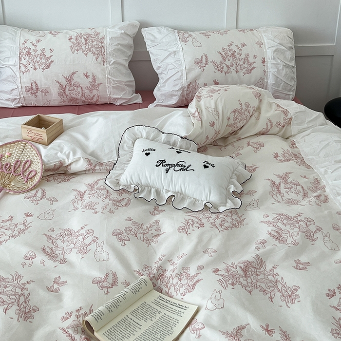 91家纺网 家纺一手货源 找家纺 昔可家纺 2024新款韩版花边工艺款轻奢四件套 复古素描花边