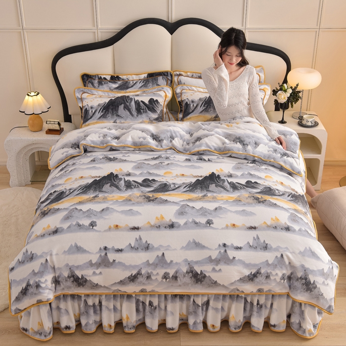 91家纺网 家纺一手货源 找家纺 羽梦2025新款8.5斤牛奶法莱绒金貂法兰绒四件套直播爆款 江南韵