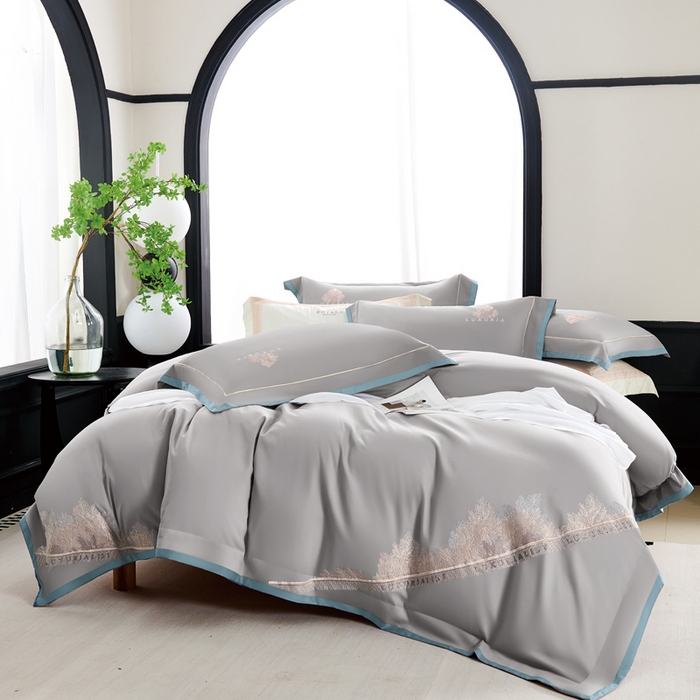 91家纺网 家纺一手货源 找家纺 U品汇 2024新品生态加厚长绒棉纯棉绣花100S全棉磨毛刺绣四件套高级50支双股 加州风情 -高级灰