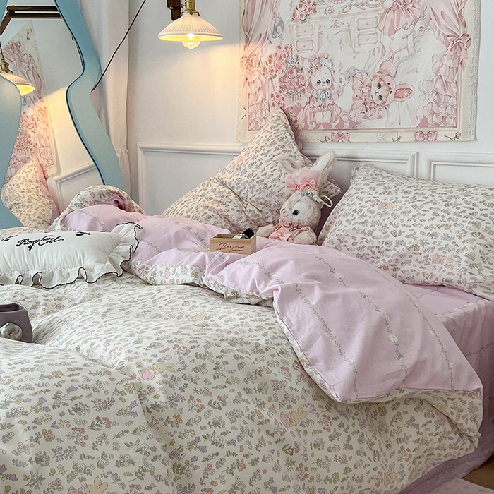 91家纺网 家纺一手货源 找家纺 昔可家纺 2024新款13070全棉四件套系列第二批 花蔓兔