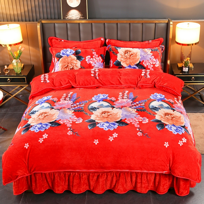 91家纺网 家纺一手货源 找家纺 爱洛 2024新款日产过万爆款印花牛奶绒四件套 万紫千红