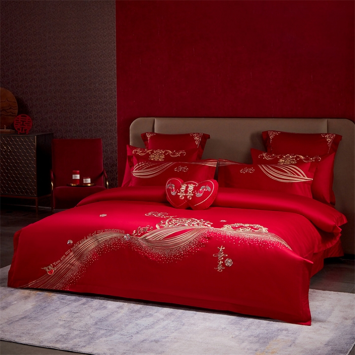 91家纺网 家纺一手货源 找家纺 宏羽纺家纺 2024新款13372纯棉婚庆套件系列 喜福临门