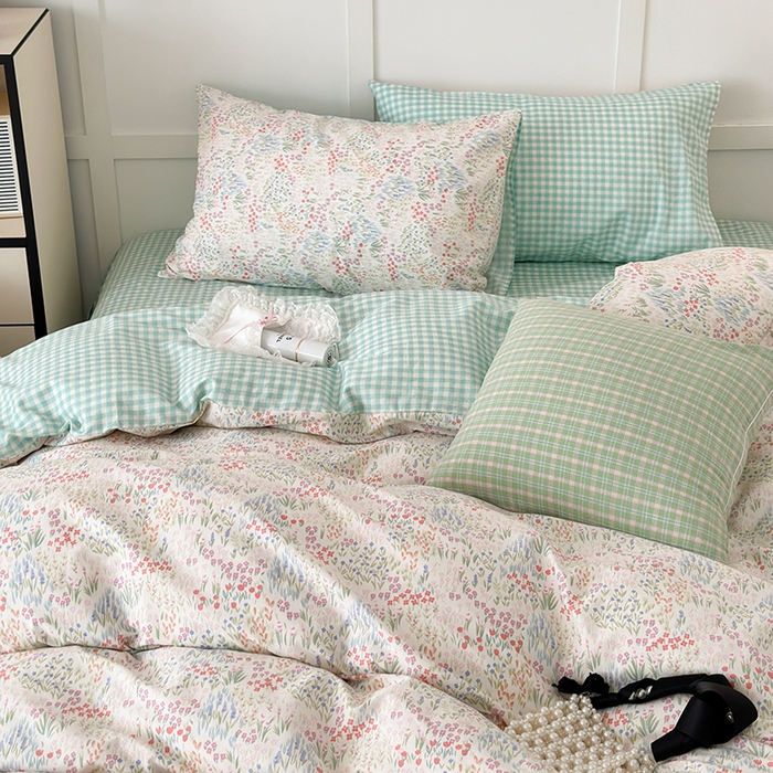 91家纺网 家纺一手货源 找家纺 昔可家纺 2024新款13372全棉亲肤四件套-小花系列 春日小花