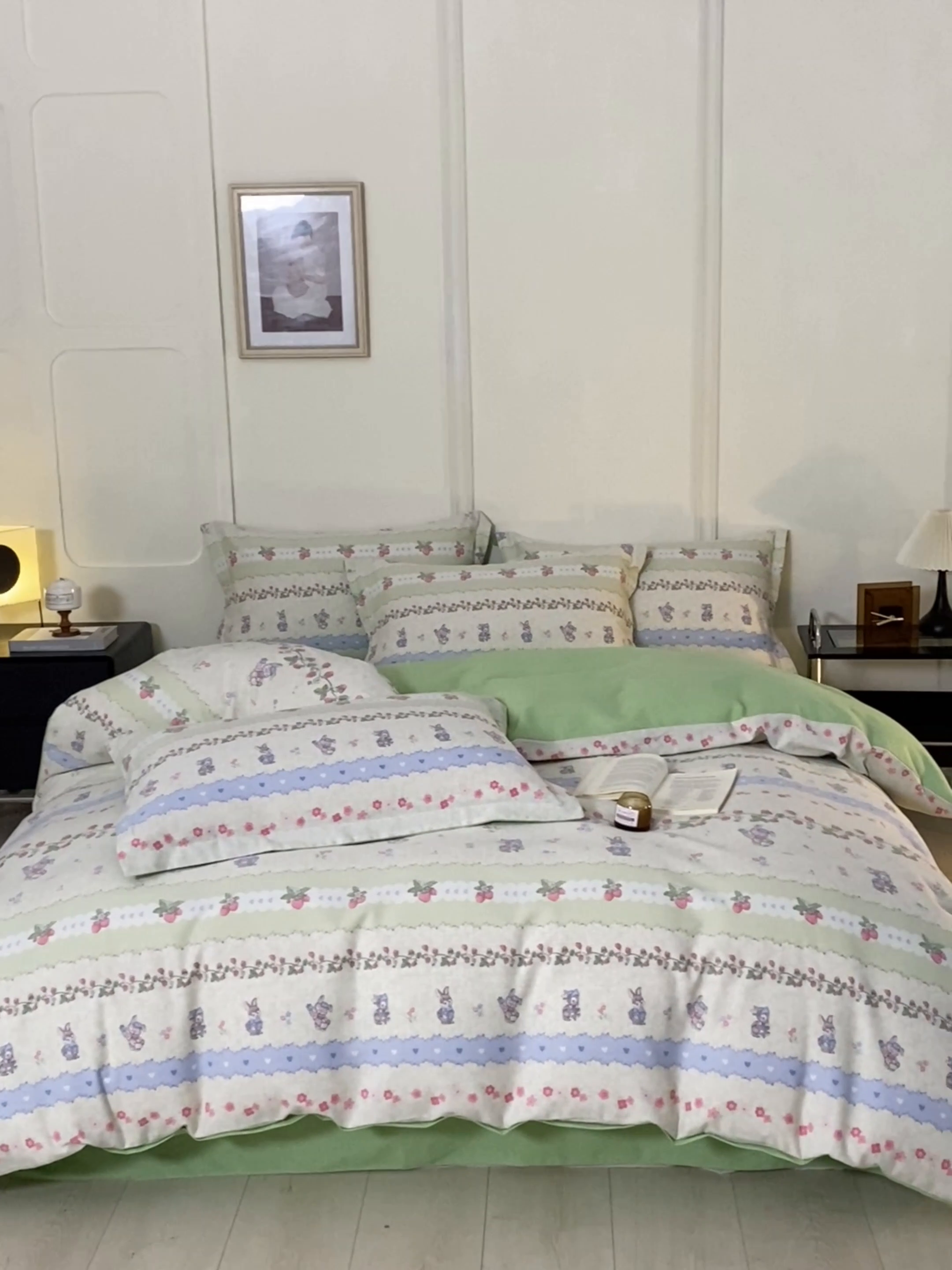 91家纺网 家纺一手货源 找家纺 启程家纺 2024全棉生态磨毛印花四件套 花枝兔