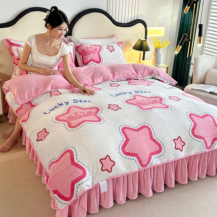 爱洛 2024新款日产过万爆款印花牛奶绒四件套 花儿朵朵